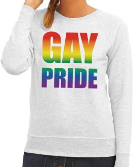 Bellatio Decorations Gay pride regenboog tekst sweater grijs voor dames 2XL