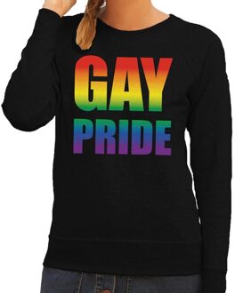 Bellatio Decorations Gay pride regenboog tekst sweater zwart voor dames 2XL