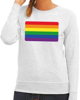 Bellatio Decorations Gay pride regenboog vlag sweater grijs voor dames 2XL