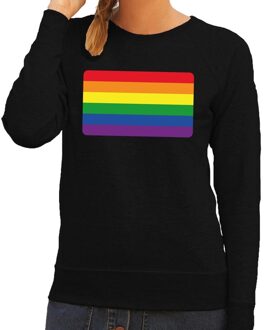 Bellatio Decorations Gay pride regenboog vlag sweater zwart voor dames 2XL