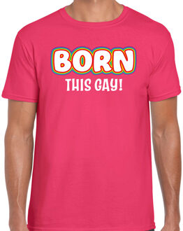 Bellatio Decorations Gay Pride shirt - born this gay - regenboog - heren - roze 2XL - Feestshirts