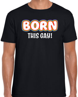 Bellatio Decorations Gay Pride shirt - born this gay - regenboog - heren - zwart 2XL - Feestshirts