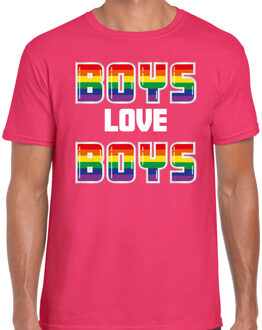 Bellatio Decorations Gay Pride shirt - boys love boys - regenboog - heren - roze 2XL - Feestshirts