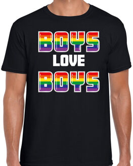 Bellatio Decorations Gay Pride shirt - boys love boys - regenboog - heren - zwart L - Feestshirts