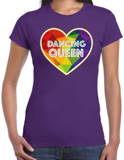 Bellatio Decorations Gay Pride shirt - dancing queen - regenboog - dames - paarsA 2XL - Feestshirts