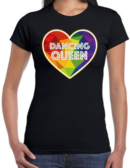 Bellatio Decorations Gay Pride shirt - dancing queen - regenboog - dames - zwartA 2XL - Feestshirts