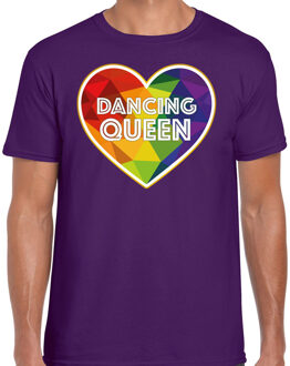 Bellatio Decorations Gay Pride shirt - dancing queen - regenboog - heren - paars 2XL - Feestshirts