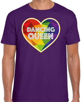 Bellatio Decorations Gay Pride shirt - dancing queen - regenboog - heren - paars M - Feestshirts