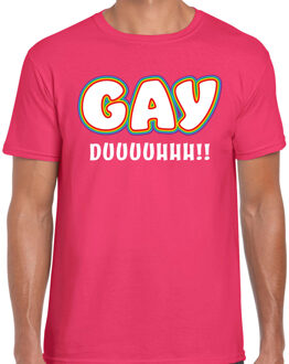 Bellatio Decorations Gay Pride shirt - gay duuhhhh - regenboog - heren - roze 2XL - Feestshirts