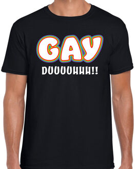 Bellatio Decorations Gay Pride shirt - gay duuhhhh - regenboog - heren - zwart 2XL - Feestshirts