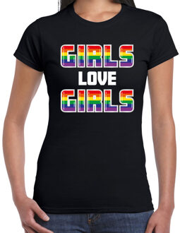 Bellatio Decorations Gay Pride shirt - girls love girls - regenboog - dames - zwart 2XL - Feestshirts