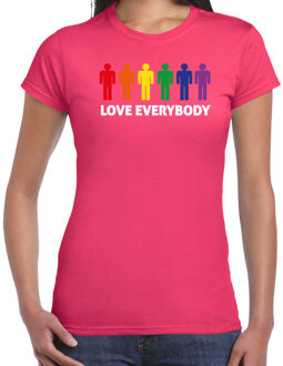 Bellatio Decorations Gay Pride shirt - love everybody - regenboog - dames - roze 2XL - Feestshirts