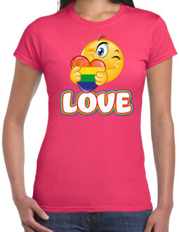 Bellatio Decorations Gay Pride shirt - love - regenboog - dames - rozeA 2XL - Feestshirts