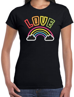 Bellatio Decorations Gay Pride shirt - love - regenboog - dames - zwart 2XL - Feestshirts