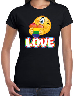 Bellatio Decorations Gay Pride shirt - love - regenboog - dames - zwartA 2XL - Feestshirts