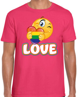 Bellatio Decorations Gay Pride shirt - love - regenboog - heren - roze 2XL - Feestshirts