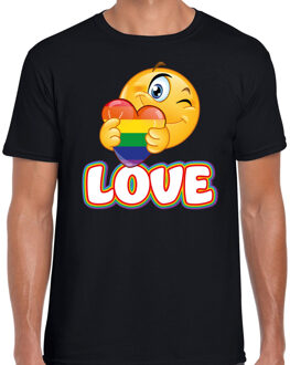 Bellatio Decorations Gay Pride shirt - love - regenboog - heren - zwart 2XL - Feestshirts