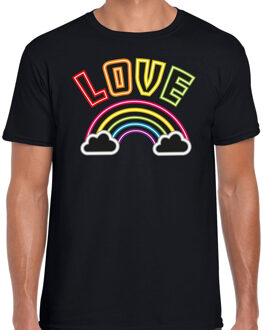 Bellatio Decorations Gay Pride shirt - love - regenboog - heren - zwart 2XL - Feestshirts