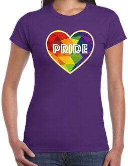 Bellatio Decorations Gay Pride shirt - pride hartje - regenboog - dames - paars 2XL - Feestshirts