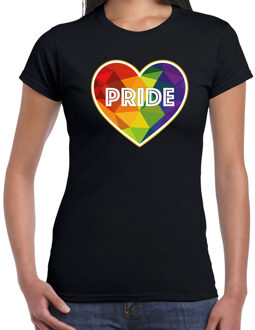 Bellatio Decorations Gay Pride shirt - pride hartje - regenboog - dames - zwart 2XL - Feestshirts