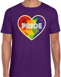 Bellatio Decorations Gay Pride shirt - pride hartje - regenboog - heren - paars L - Feestshirts