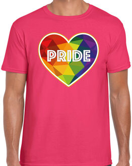 Bellatio Decorations Gay Pride shirt - pride hartje - regenboog - heren - roze 2XL - Feestshirts