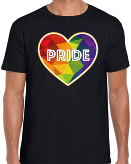 Bellatio Decorations Gay Pride shirt - pride hartje - regenboog - heren - zwart 2XL - Feestshirts