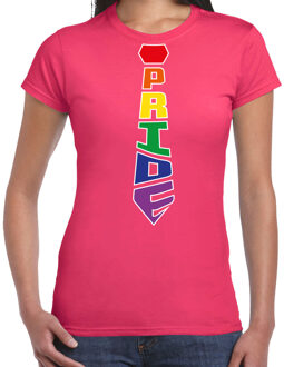 Bellatio Decorations Gay Pride shirt - pride stropdas - regenboog - dames - roze 2XL - Feestshirts