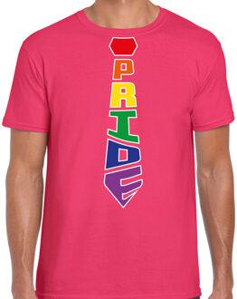 Bellatio Decorations Gay Pride shirt - pride stropdas - regenboog - heren - roze 2XL - Feestshirts