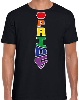 Bellatio Decorations Gay Pride shirt - pride stropdas - regenboog - heren - zwart 2XL - Feestshirts