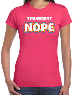 Bellatio Decorations Gay Pride shirt - straight? nope - regenboog - dames - roze