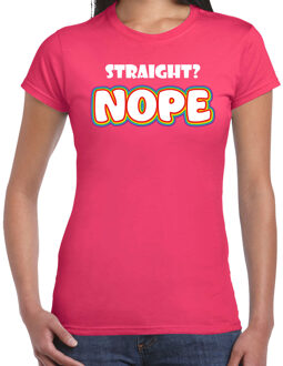 Bellatio Decorations Gay Pride shirt - straight? nope - regenboog - dames - rozeA 2XL - Feestshirts