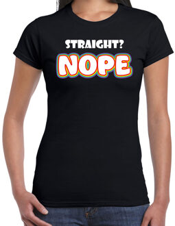 Bellatio Decorations Gay Pride shirt - straight? nope - regenboog - dames - zwartA 2XL - Feestshirts