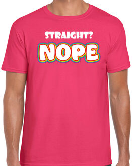 Bellatio Decorations Gay Pride shirt - straight? nope - regenboog - heren - roze 2XL - Feestshirts