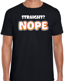 Bellatio Decorations Gay Pride shirt - straight? nope - regenboog - heren - zwart 2XL - Feestshirts