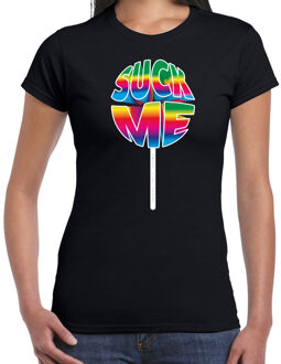 Bellatio Decorations Gay Pride shirt - suck me - regenboog - dames - zwart 2XL - Feestshirts