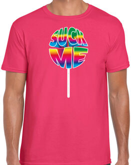Bellatio Decorations Gay Pride shirt - suck me - regenboog - heren - roze XL - Feestshirts