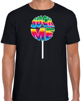 Bellatio Decorations Gay Pride shirt - suck me - regenboog - heren - zwart XL - Feestshirts