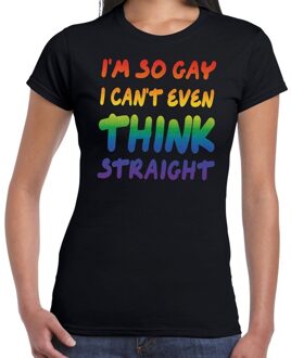 Bellatio Decorations Gay pride So gay i cant even think straight t-shirt zwart dames L