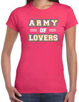 Bellatio Decorations Gay Pride t-shirt - dames - roze - Army of lovers - LHBTI 2XL - Feestshirts