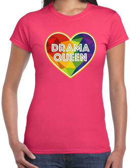 Bellatio Decorations Gay Pride t-shirt - dames - roze - drama queen - LHBTI 2XL - Feestshirts