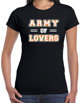 Bellatio Decorations Gay Pride t-shirt - dames - zwart - Army of lovers - LHBTI 2XL - Feestshirts