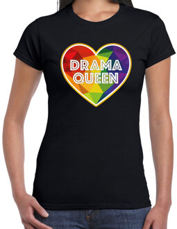 Bellatio Decorations Gay Pride t-shirt - dames - zwart - drama queen - LHBTI 2XL - Feestshirts