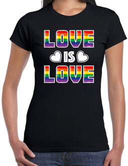 Bellatio Decorations Gay Pride t-shirt - dames - zwart - love is love - LHBTI 2XL - Feestshirts