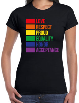 Bellatio Decorations Gay Pride t-shirt - dames - zwart - Regenboog vlag - LHBTI 2XL - Feestshirts