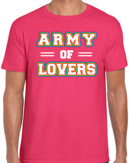 Bellatio Decorations Gay Pride t-shirt - heren - roze - Army of lovers - LHBTI 2XL - Feestshirts