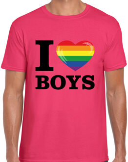 Bellatio Decorations Gay Pride T-shirt heren - roze - I love boys - regenboog hartje - Gay pride thema - LHBTI XL