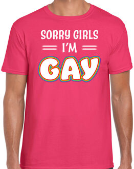 Bellatio Decorations Gay Pride t-shirt - heren - roze - Sorry girls - LHBTI 2XL - Feestshirts