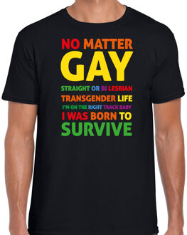 Bellatio Decorations Gay Pride t-shirt - heren - zwart - Born to survive - LHBTI 2XL - Feestshirts