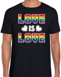 Bellatio Decorations Gay Pride t-shirt - heren - zwart - love is love - LHBTI 2XL - Feestshirts